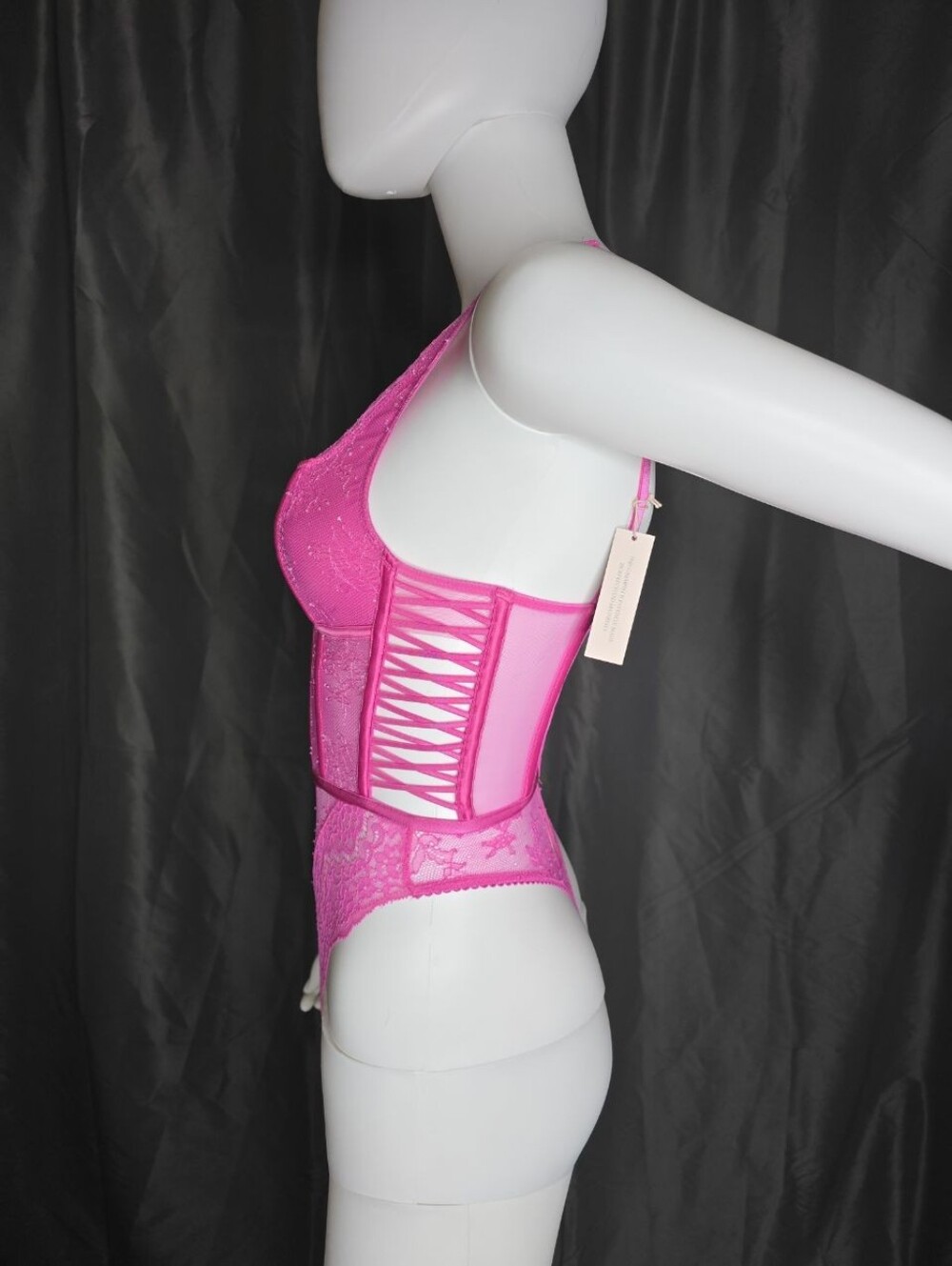 Victoria's Secret Neon Pink Lace Bustier Teddy - Picture 12 of 16
